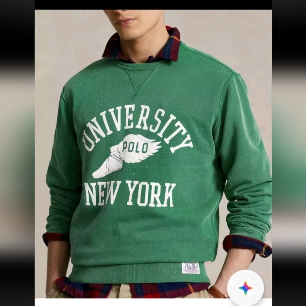 Polo Ralph Laurenn Men's XL Green Wing Sneaker Fleece Washed Sweatshirt Sweater